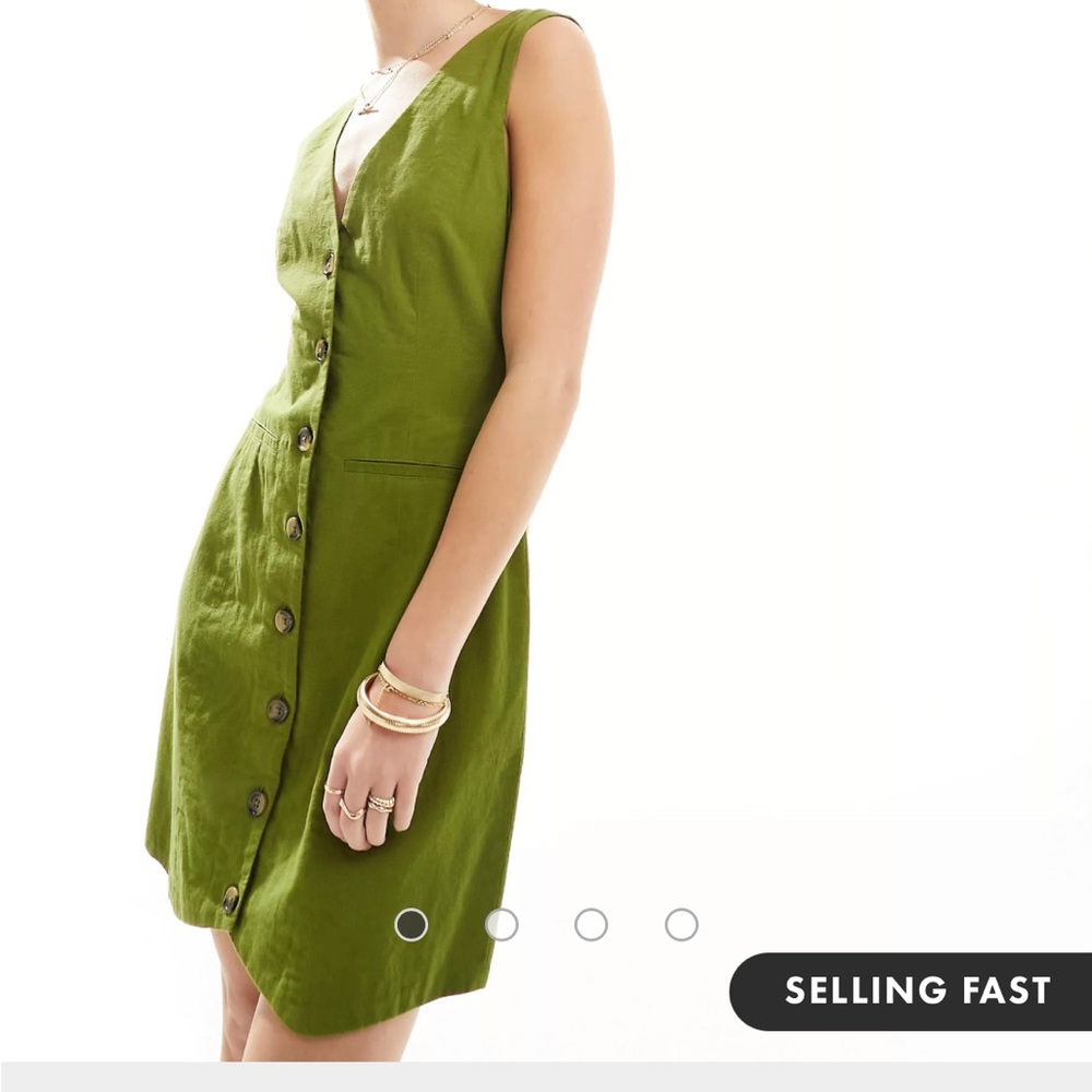 ASOS DESIGN Mini button up linen blend vest dress in khaki